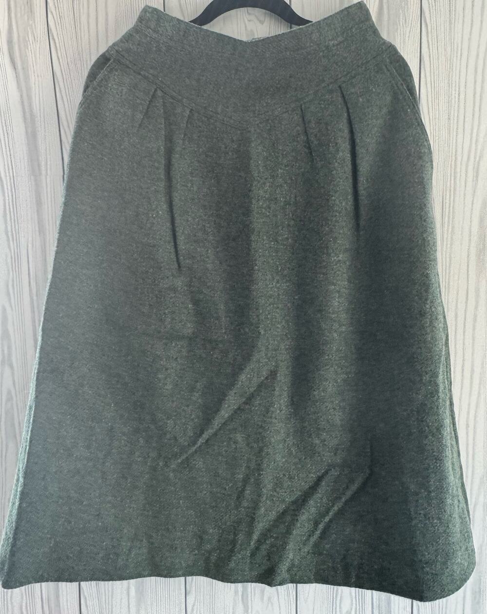 Vintage 70s Lois Anderson Wool Blend Green A-Line Midi Skirt Size 10